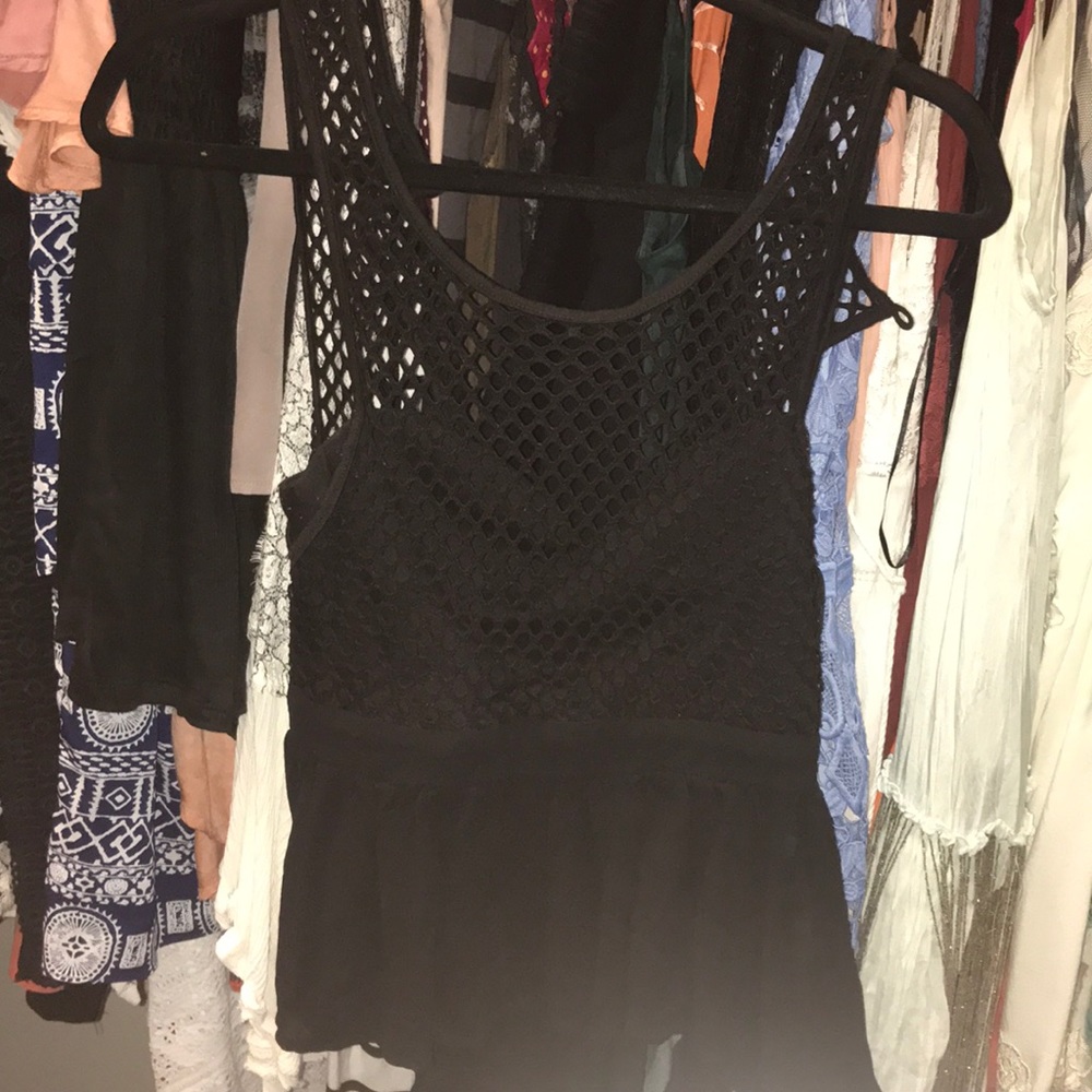 LF Black mesh peplum top